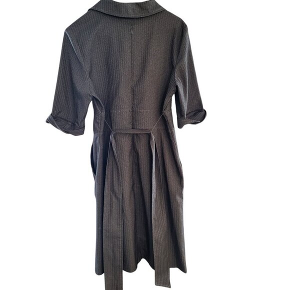 Le Chateau Grey Striped Belted Dress with 3/4 length sleeve and pockets - Picture 6 of 8